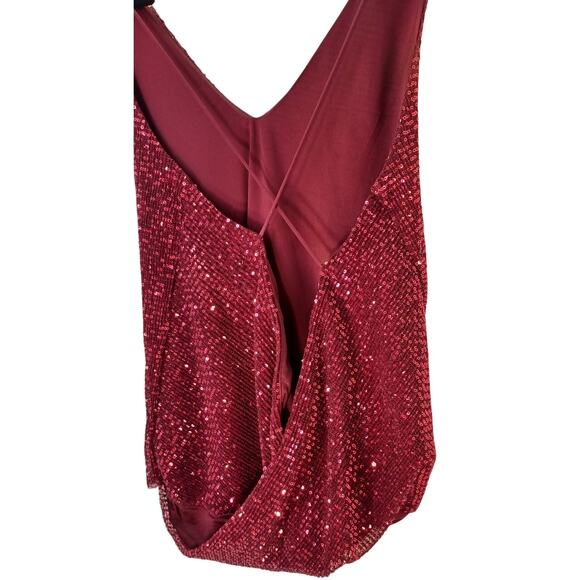 Express Burgundy Red Sequin Cowl Neck Cami Top Size Small Y2K Glam New Years - Picture 3 of 7